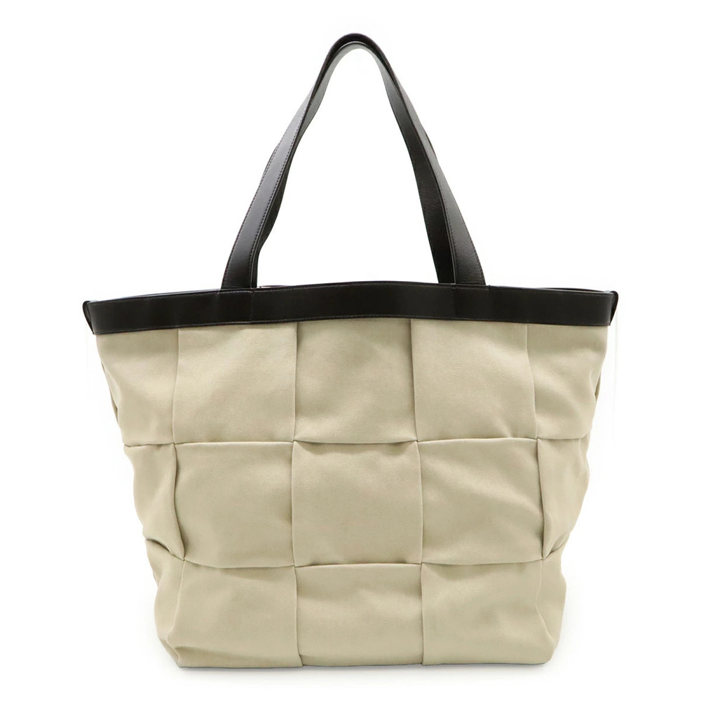 BOTTEGA VENETA Arco Tote Bag Canvas Leather Beige Cream Dark Brown